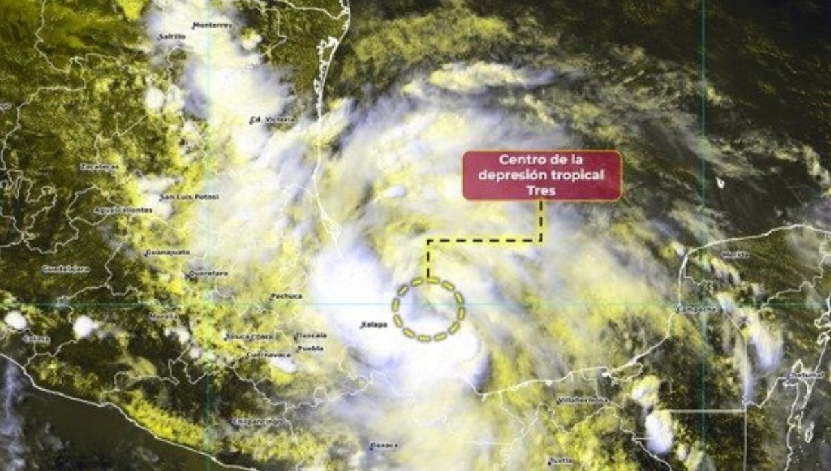 Imagen satelital de la Depresión Tropical Tres en Veracruz