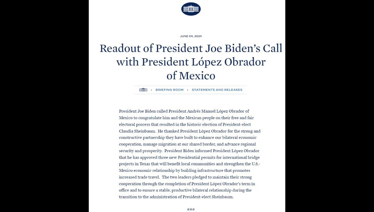 Carta de felicitación al presidente Andrés Manueol López Obrador por parte de suhomólogo estadounidense, Joe Biden
