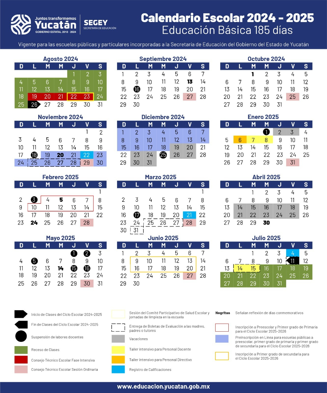 Así luce el calendario escolar 2024-2025 de Yucatán