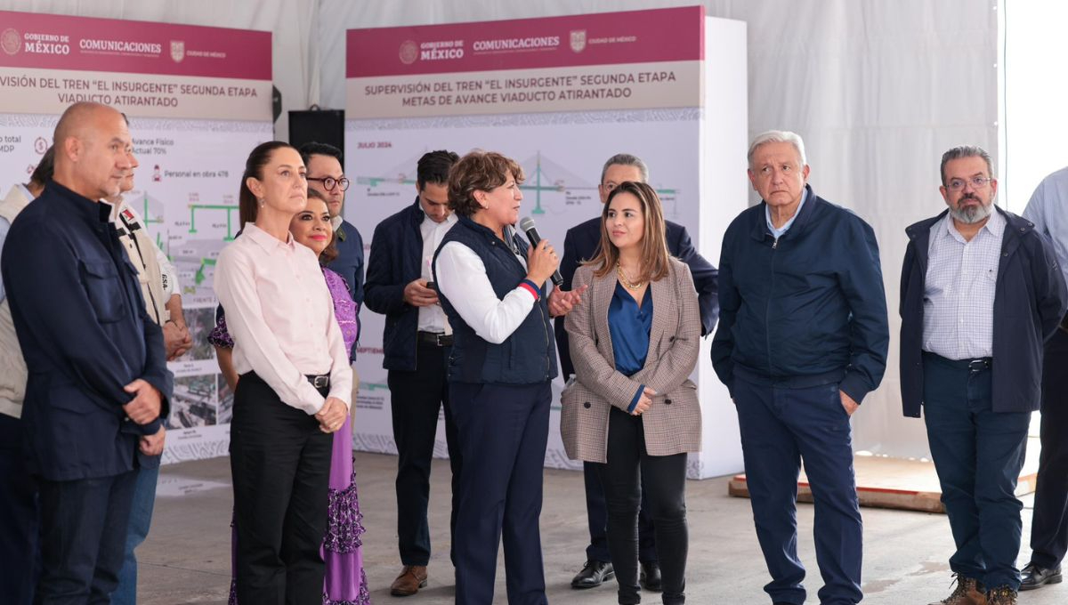 Claudia Sheinbaum y AMLO en la estación Santa Fe del Tren "El Insurgente"