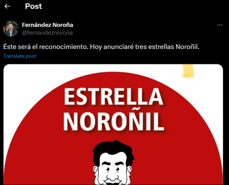 Fernández Noroña lanza 'estrella noroñil', para calificar lugares de comida / X