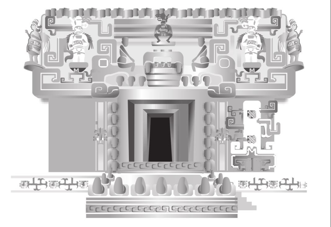 La arquitectura de Chicanná muestra influencias de los estilos Petén y Chenes.