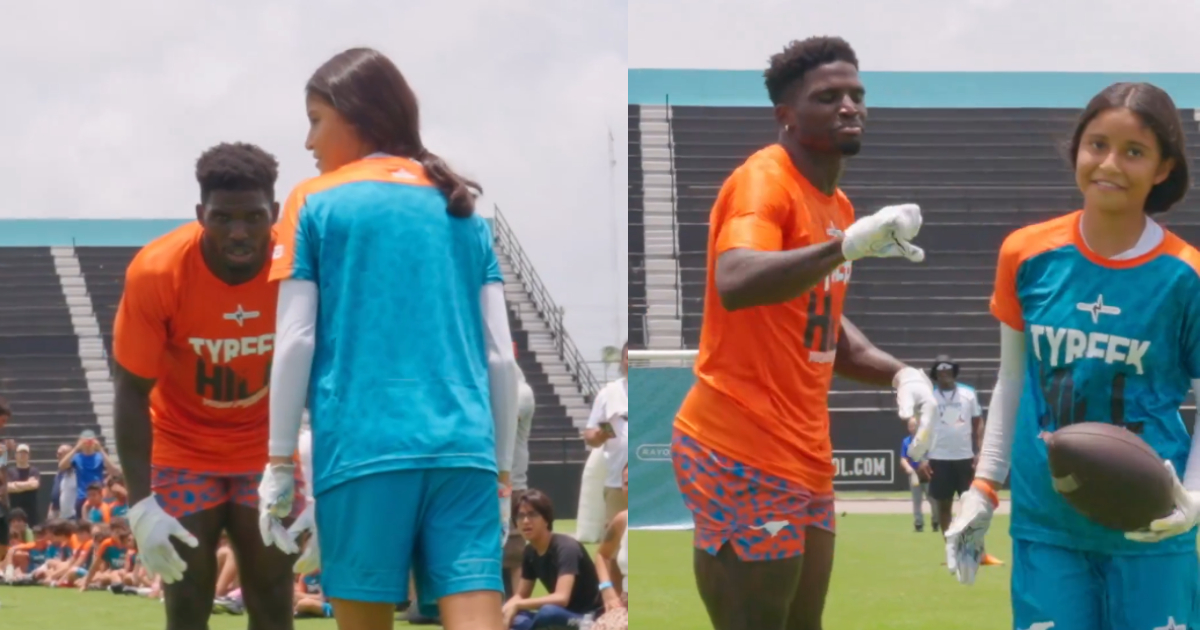 Joven mexicana supera a Tyreek Hill en clínica de futbol Americano en Cancún: VIDEO