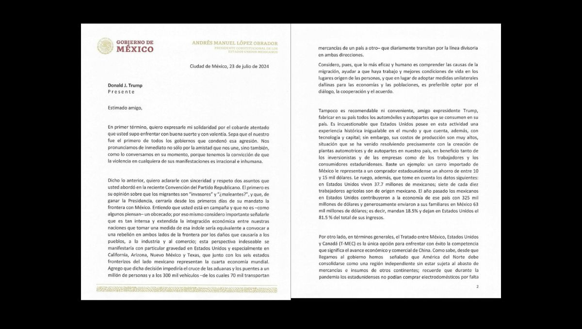 Carta enviada por el presidente Andrés Manuel López Obrador a Donald Trump