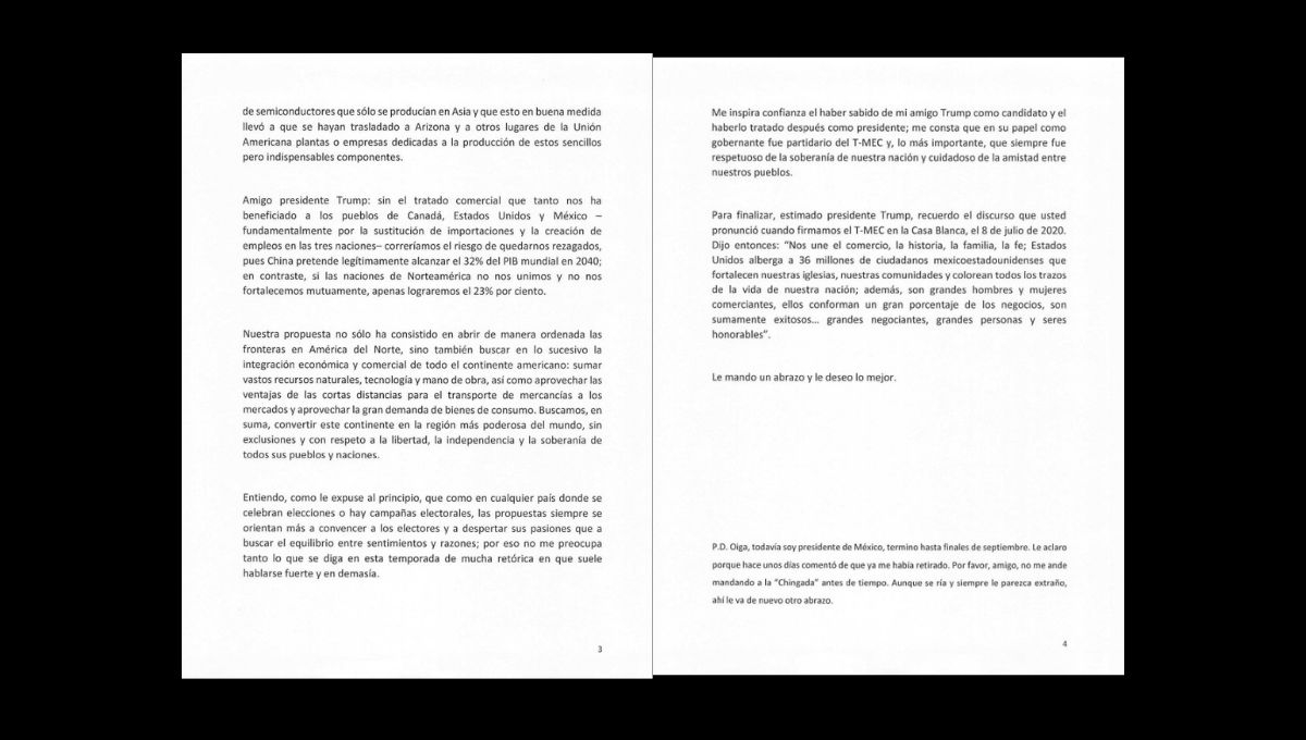 Carta enviada por el presidente Andrés Manuel López Obrador a Donald Trump