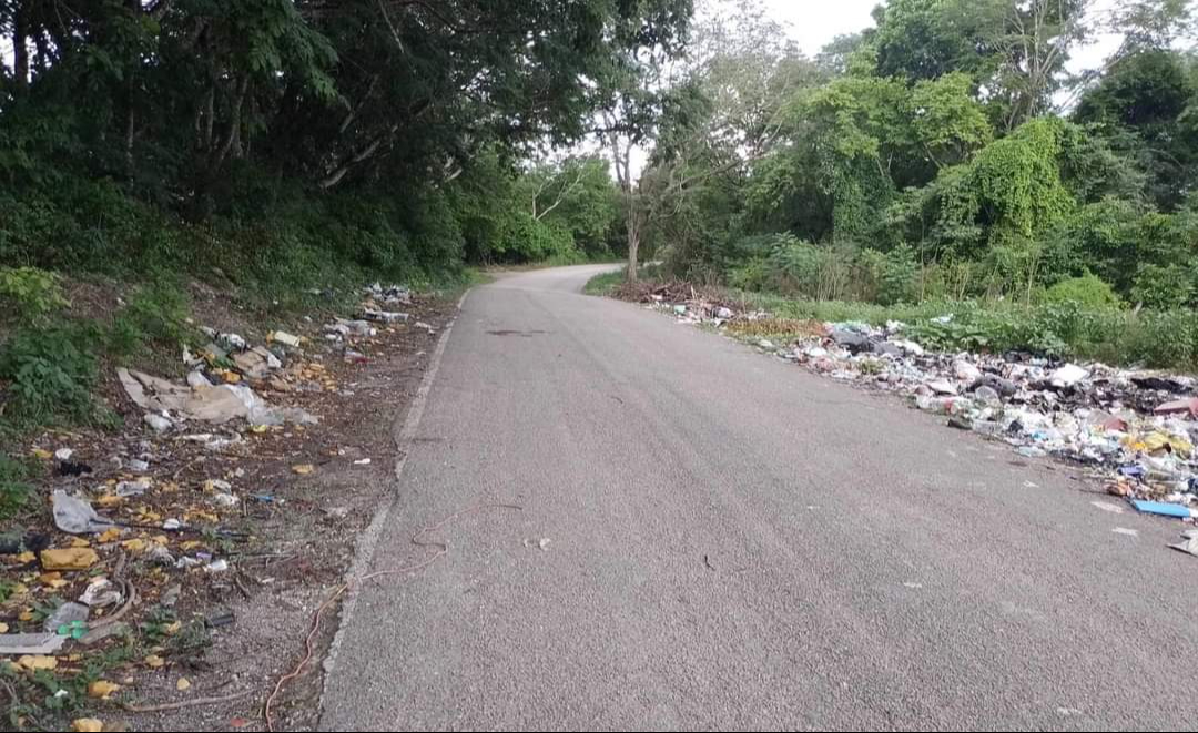 El basurero, ubicado cerca del cementerio, no tiene capacidad para más basura, lo que ha causado la acumulación en la carretera.