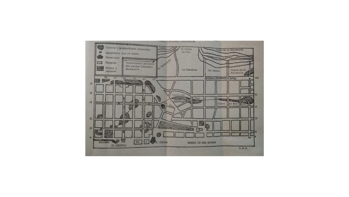 Un mapa de 1970 muestra rutas que se creía recorrían estos túneles en el centro de la ciudad. / Especial