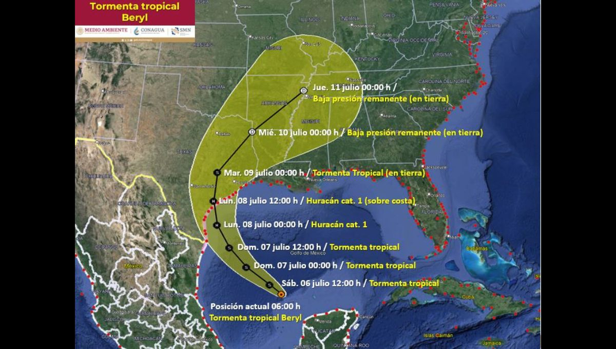 El Servicio Meteorológico Nacional informó que la Tormenta Tropical Beryl podrí intensificarse a Huracán categoría 1