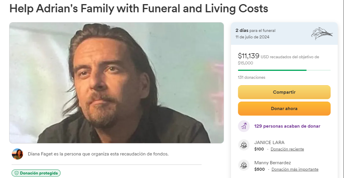 Así luce el GoFundMe para ayudar a la familia de Adrián Olivares