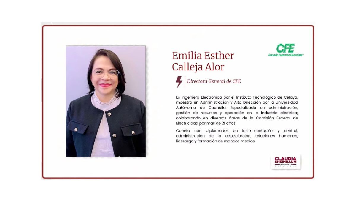 Emilia Esther Calleja Alor, próxima titular de CFE