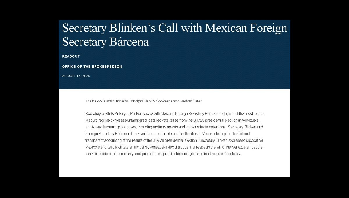 Comunicado del Departamento de Estado de EU sobre la conversación entre Antony Blinken y Alicia Bárcena