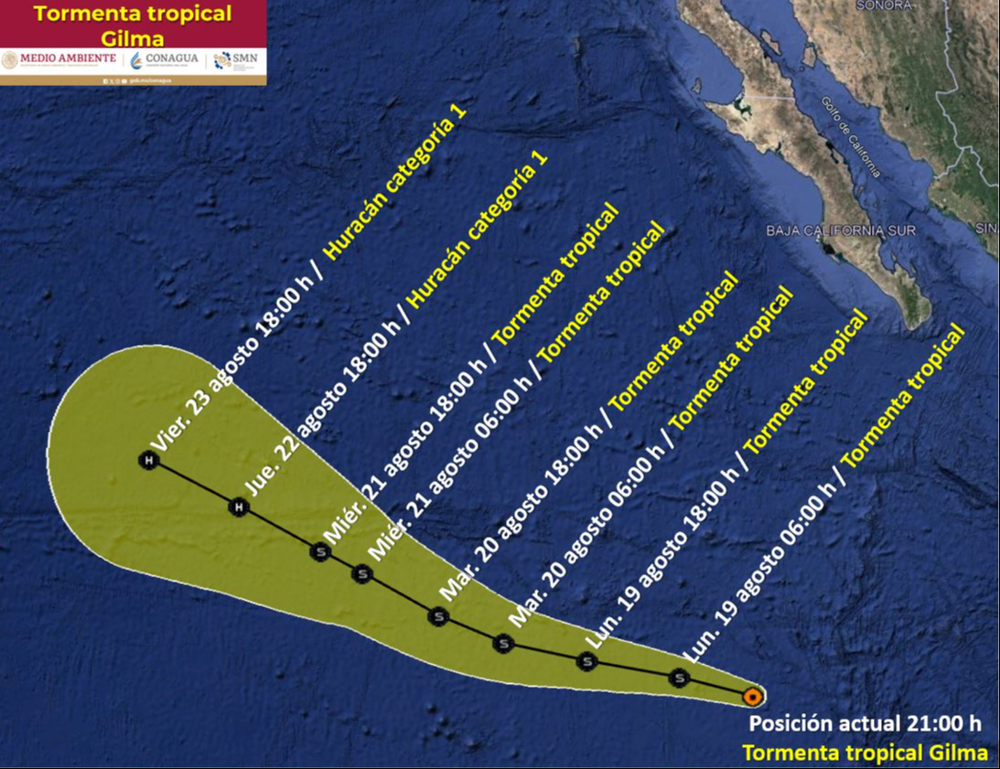 Así sería la trayectoria de la Tormenta Tropical Gilma