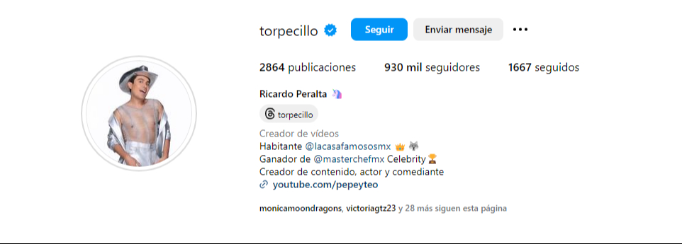 Así luce el Instagram de Ricardo Peralta actualmente