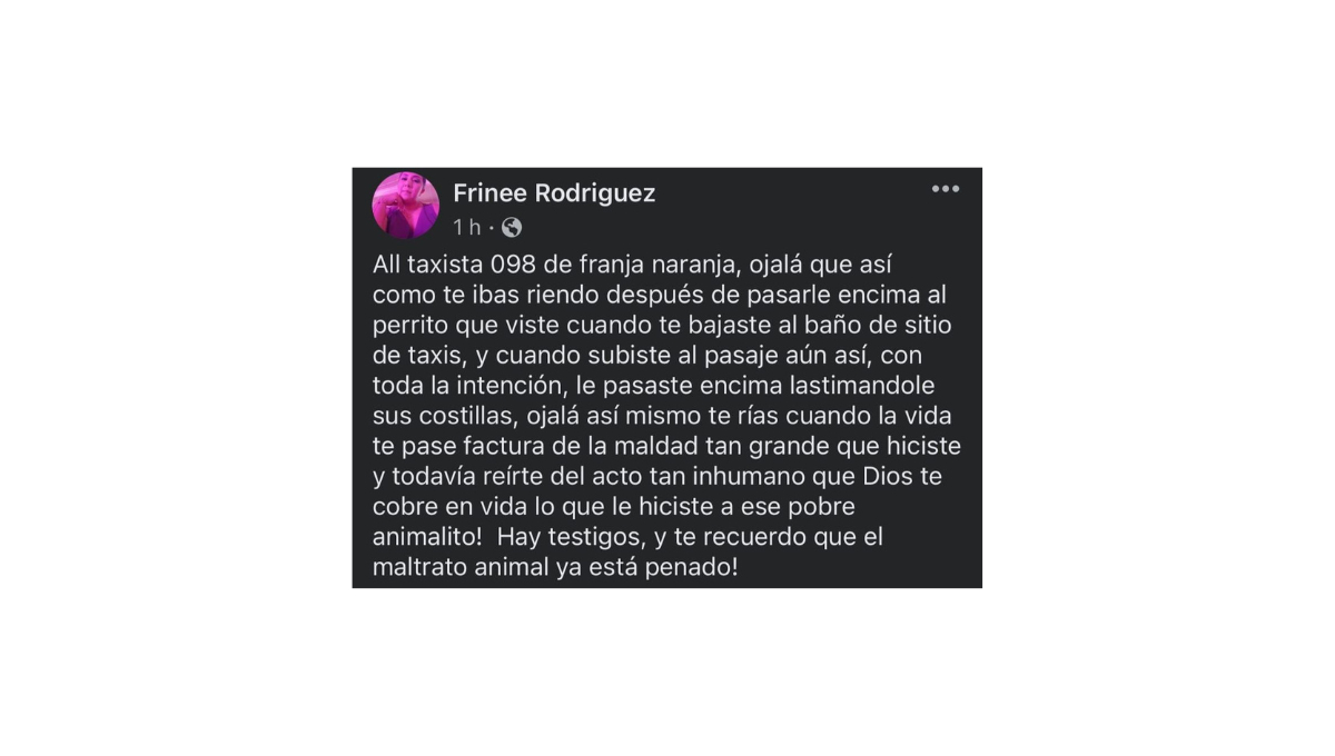 Frinee Rodríguez, quien denunció el incidente, afirmó que el taxista se rió del acto y hay testigos.