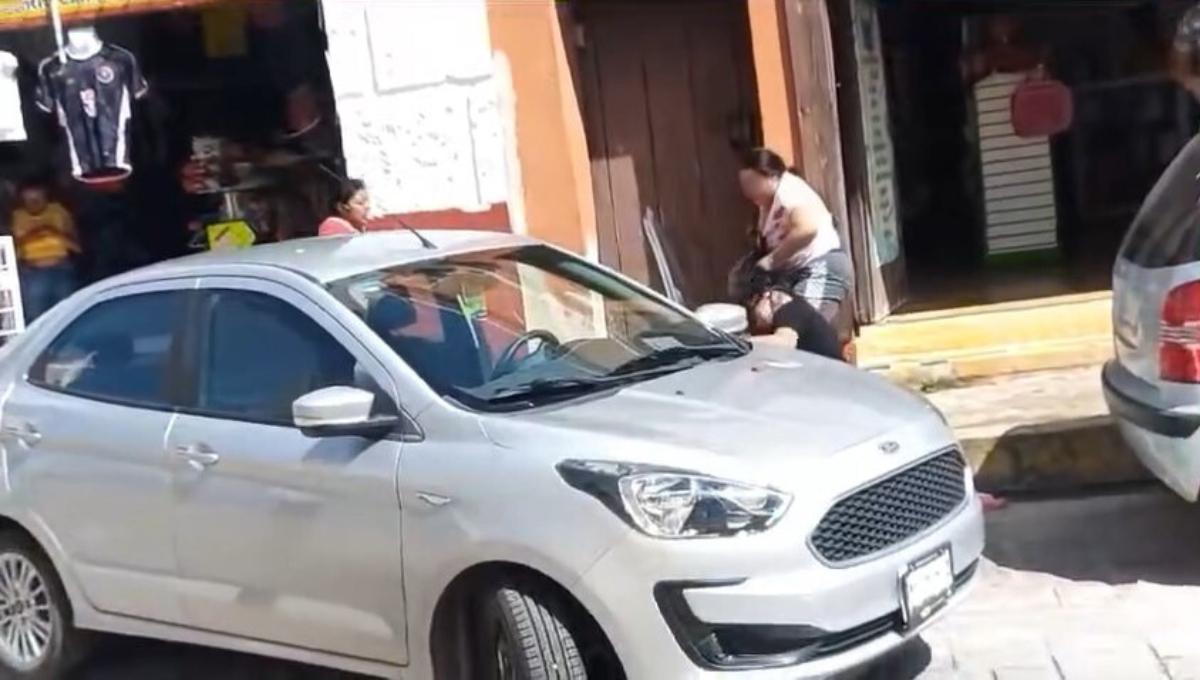 La automovilista derribó la estantería al estacionarse, provocando el enojo de la encargada del negocio.