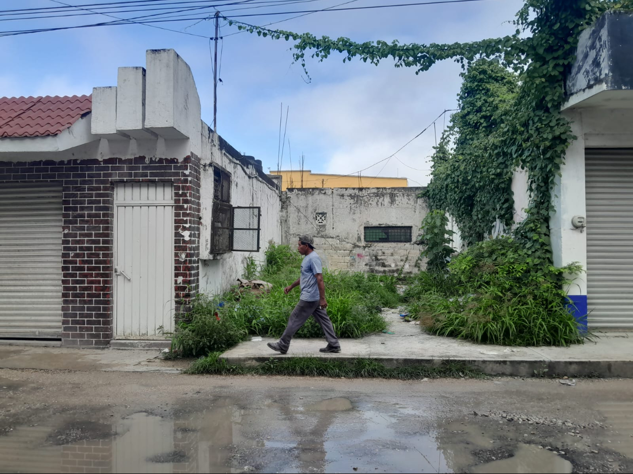 Vecinos y comerciantes de la calle 31B en la colonia Centro denuncian un predio baldío lleno de maleza que es usado como baño público y refugio de malvivientes.