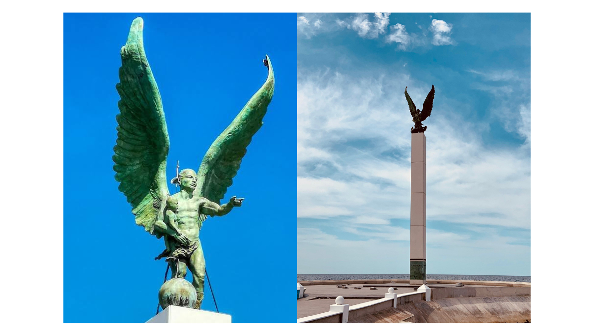 El Ángel Maya en el malecón de Campeche simboliza el mestizaje cultural.