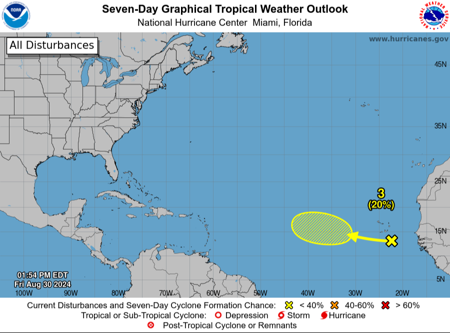 El tercer sistema, entre África y Cabo Verde, tiene una baja probabilidad de desarrollo.