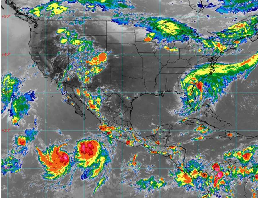 Se esperan chubascos y lluvias fuertes a muy fuertes, así como rachas fuertes de viento y oleaje elevado en las costas de Guerrero, Michoacán, Colima y Jalisco.