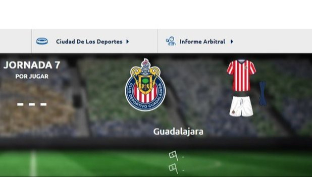 El uniforme se ve cambiado en la ficha de la Liga MX