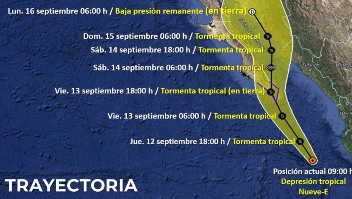 Trayectoria de la Depresión Tropical Nueve-E en México