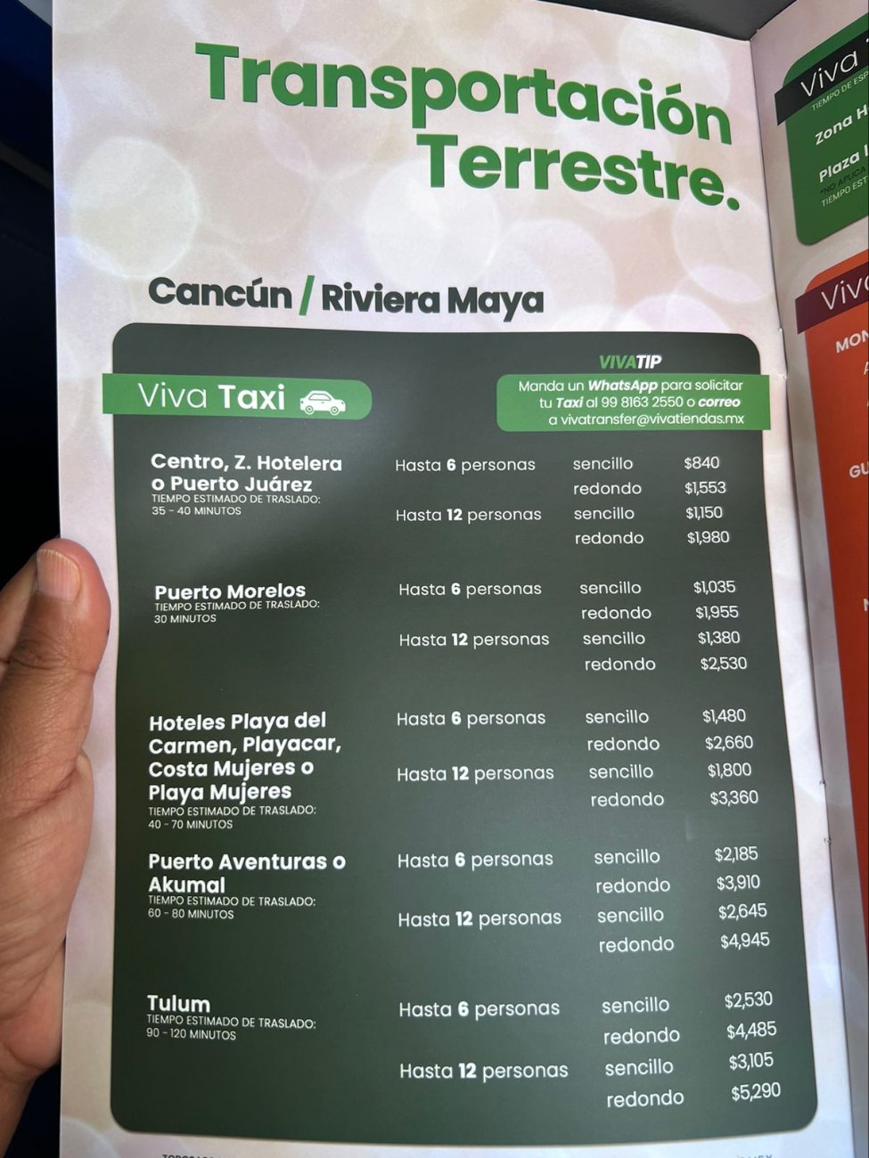 Precios de Viva Taxi en el aeropuerto de Cancún