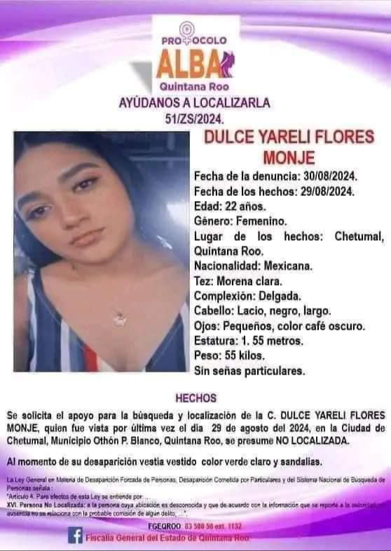 Aún no se ha confirmado si el cuerpo se trata de Dulce Yareli Flores Monje