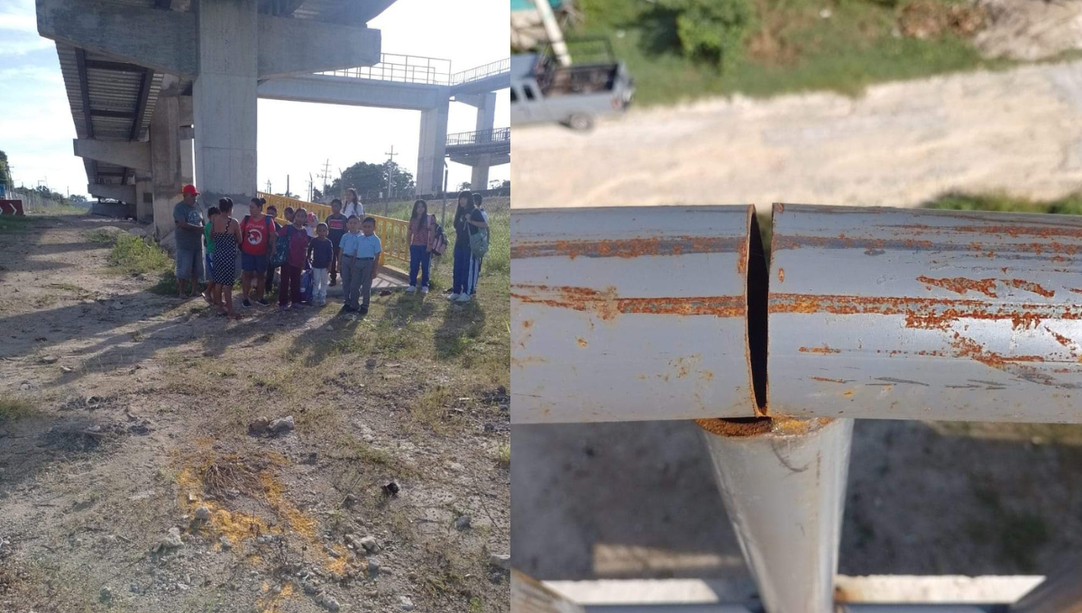 El puente es crucial para que los estudiantes crucen las vías del Tren Maya.