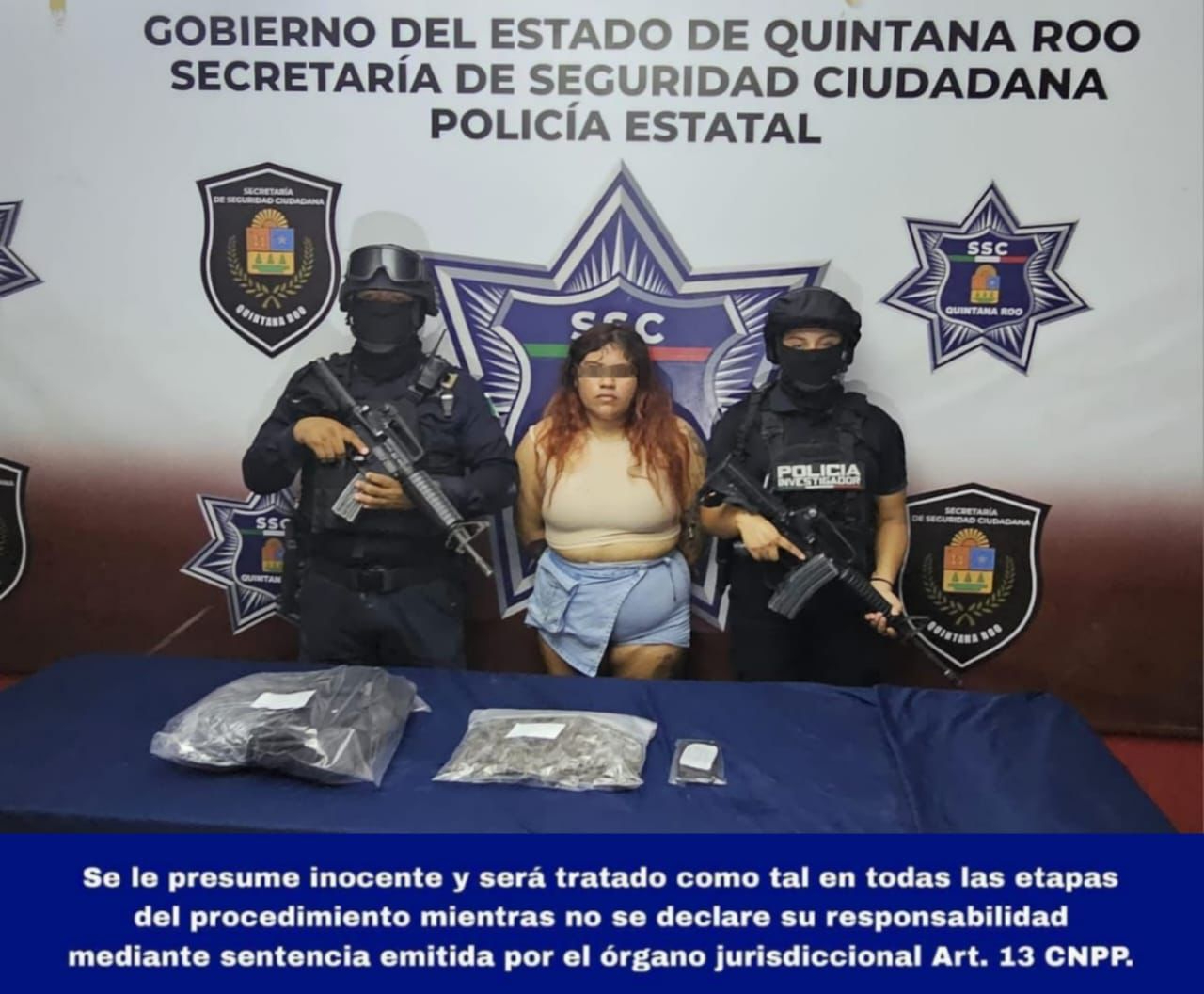 Policías estatales detienen a mujer por posesión de hierba seca en Cancún