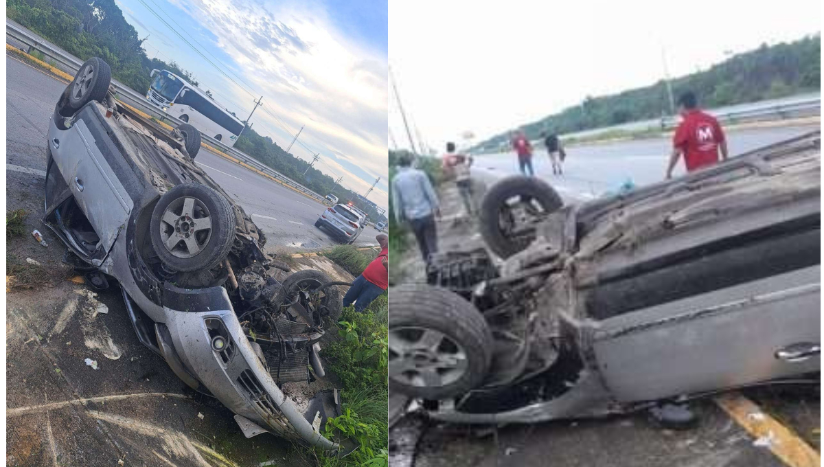  Trabajadores sobreviven  a aparatosa volcadura en la carretera Tulum-Playa del Carmen