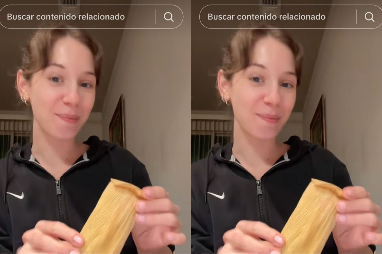 Extranjera come por primera vez un tamal y lo hace con todo y la hoja