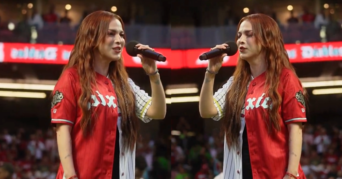 Paty Cantú abre la Serie del Rey 2024 de la LMB cantando el Himno Nacional y tirando la primera bola