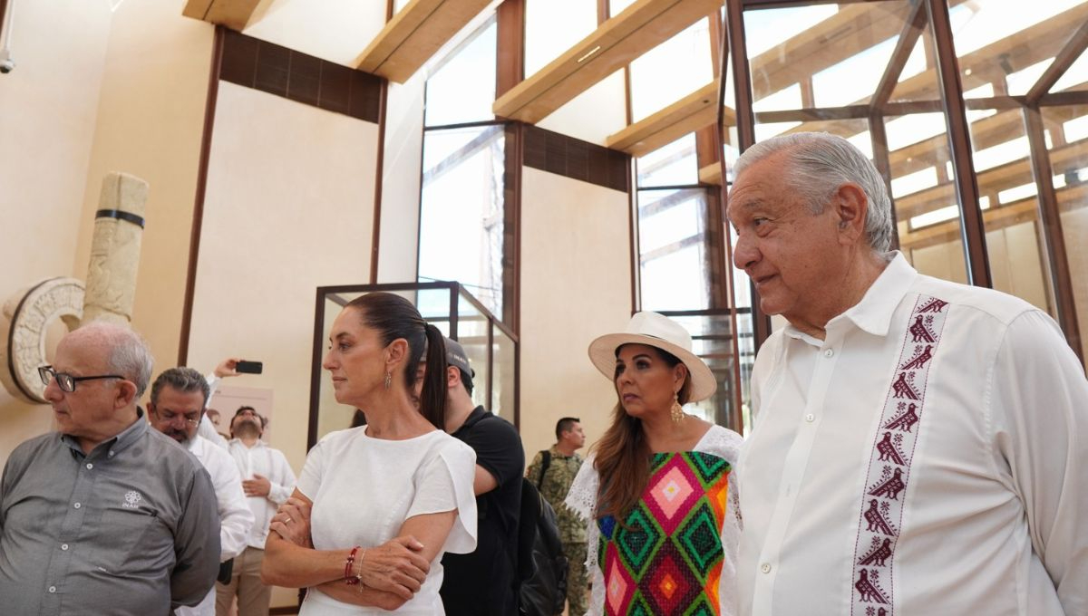 Andrés Manuel López Obrador y Claudia Sheinbaum durante la inauguración del Museo de la Costa Oriental en Tulum, Quintana Roo