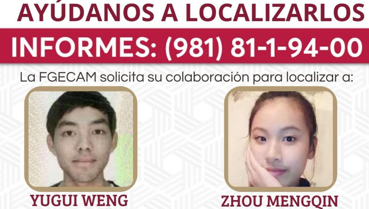 Los turistas chinos Yugui Weng y Zhou Mengquin desaparecidos no están en Campeche, según la gobernadora Layda Sansores