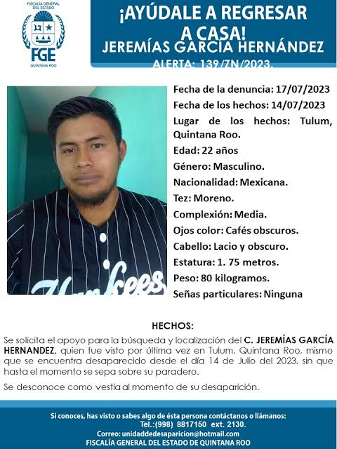 Jeremías García Hernández lleva desaparecido desde hace 1 año y 6 meses