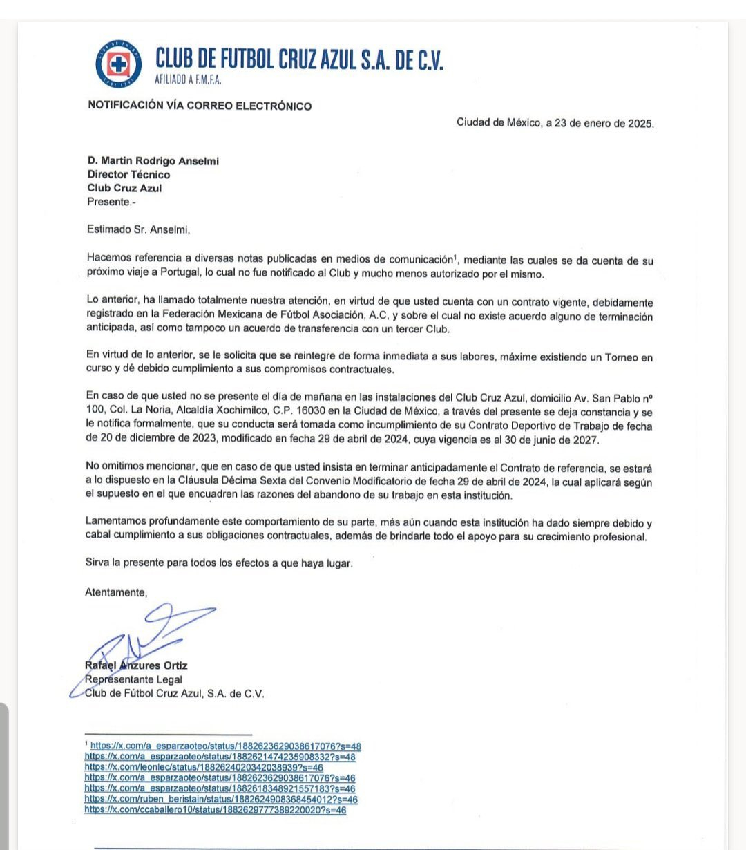 El comunicado de Cruz Azul