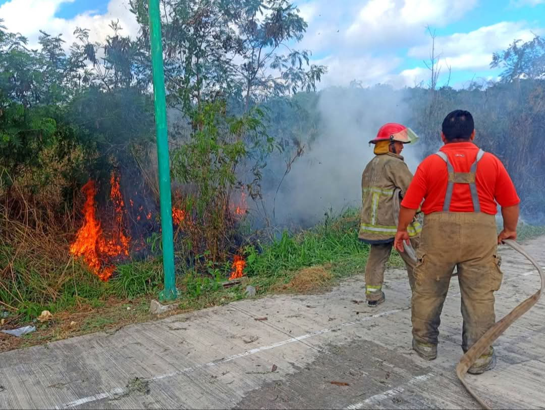 Incendio en la Colonia 10 de Mayo pone en riesgo viviendas y deportistas en Escárcega