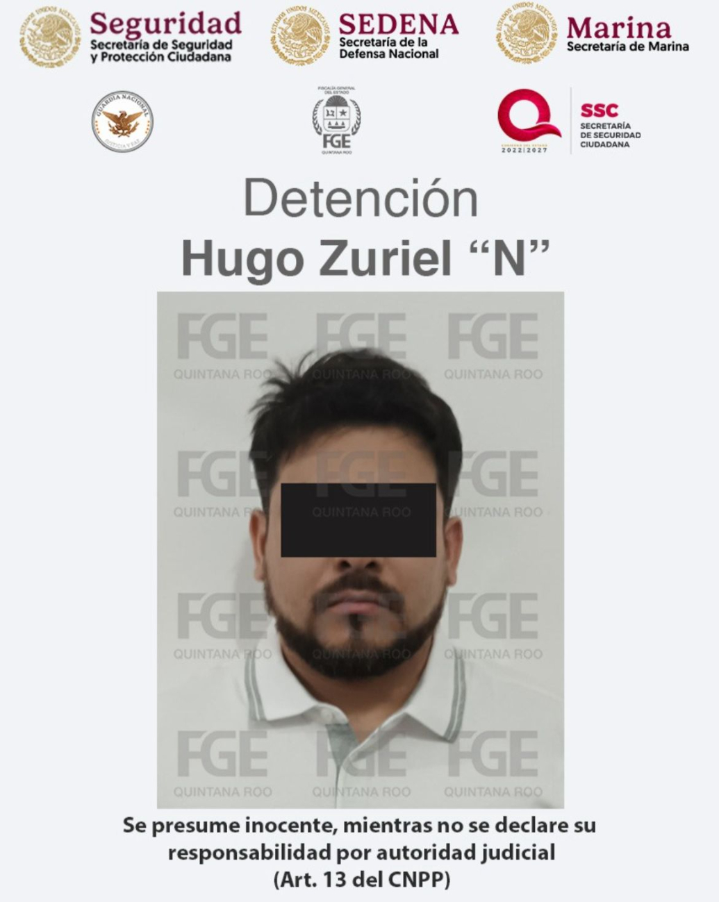 Autoridades de Quintana Roo arrestaron a Hugo Zuriel 'N'