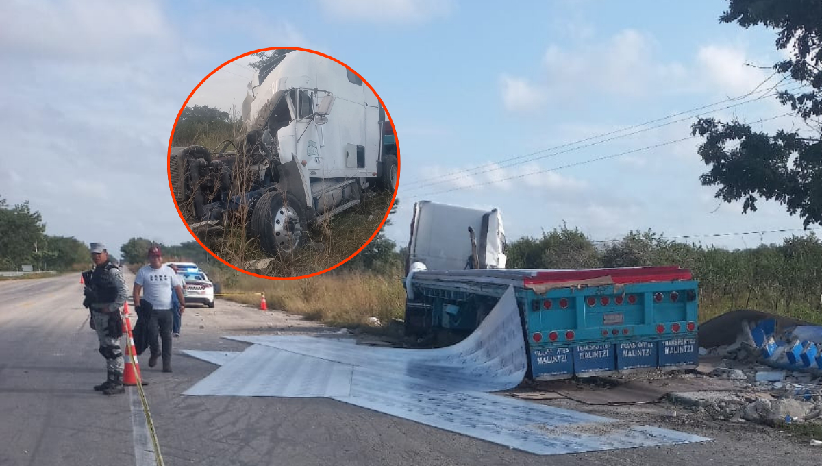 Conductor y acompañante de tractocamión mueren en accidente en el kilómetro 227 de la carretera Villahermosa - Escárcega.