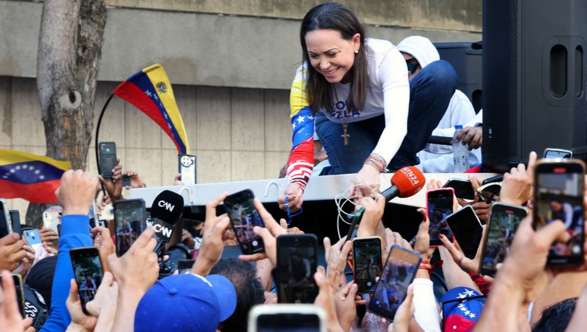 María Corina Machado vilvió a aparecer p´+ublicamente este jueves, para protestar contra la tercera toma de posesión de Nicolás Maduro en Venezuela