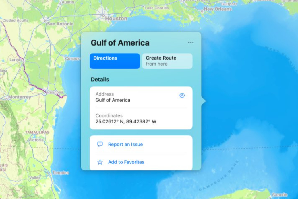 Apple Maps también cambió el nombre, ahora es el 'Golfo de América'