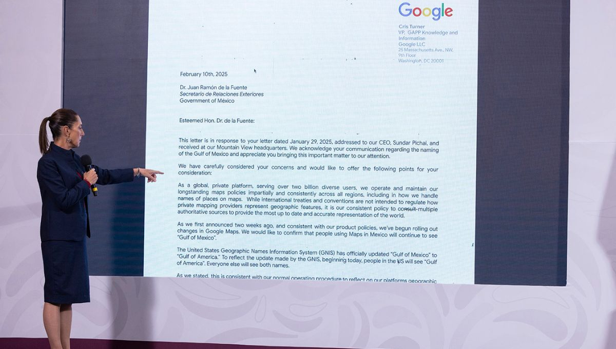 Presidenta Sheinbaum responde a Google por cambio de nombre del Golfo de México en Maps