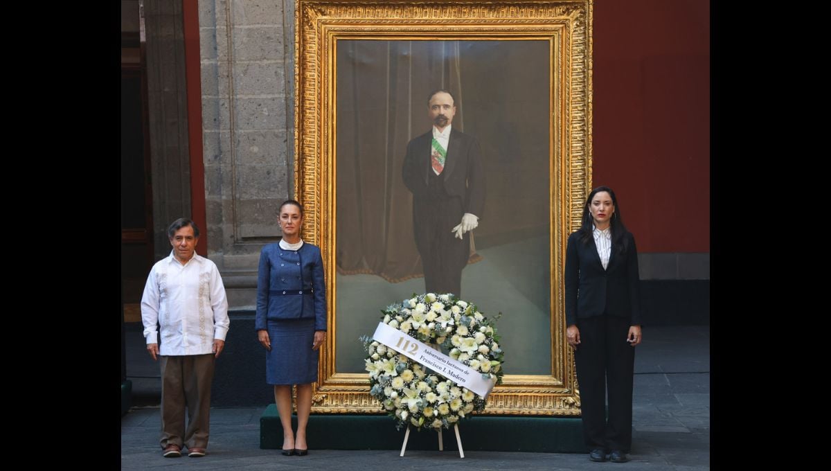 Claudia Sheinbaum, encabezó un homenaje en el Patio de Honor de Palacio Nacional con motivo del 112° aniversario luctuoso de Francisco I. Madero