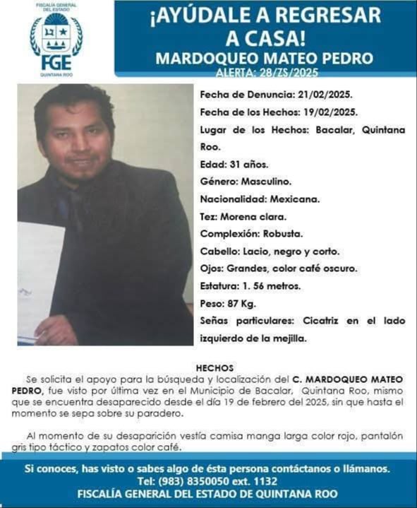 Autoridades también piden ayuda para localizar a Mateo Mardoqueo Pedro.