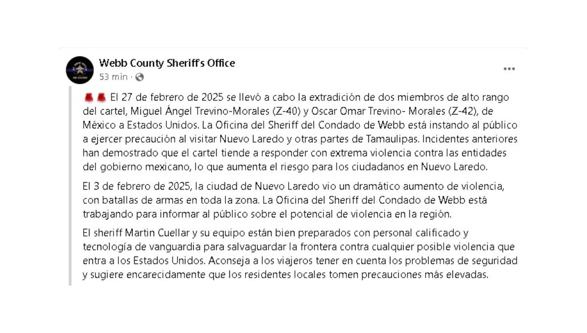 La Oficina del Sheriff del Condado de Webb, en Texas, confirmó la extradición de estos líderes de la delincuencia