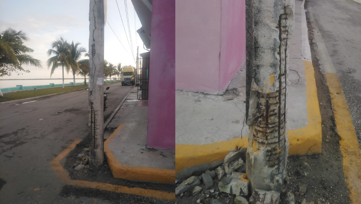 Habitantes de la colonia Centro exigen a la CFE el cambio urgente de un poste en riesgo de colapso