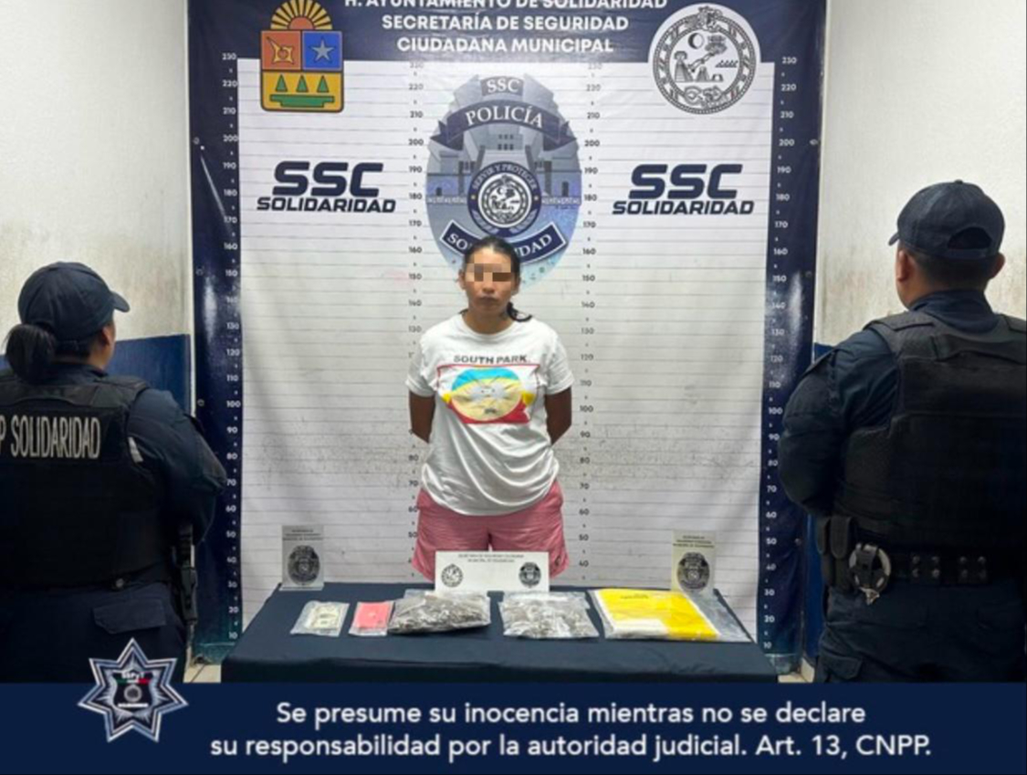 Mujer es detenida por probable comisión de delito contra la salud.