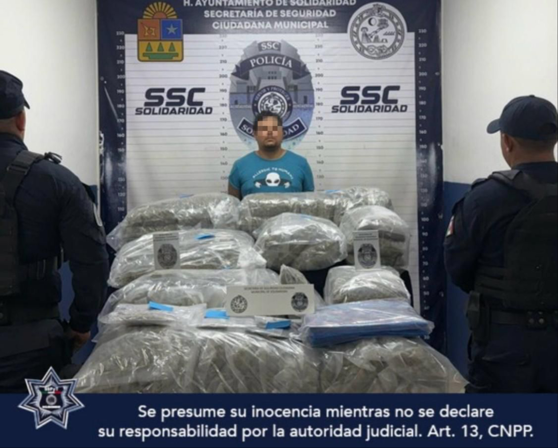 Detienen a tabasqueño y aseguran 67 paquetes de marihuana en Playa del Carmen