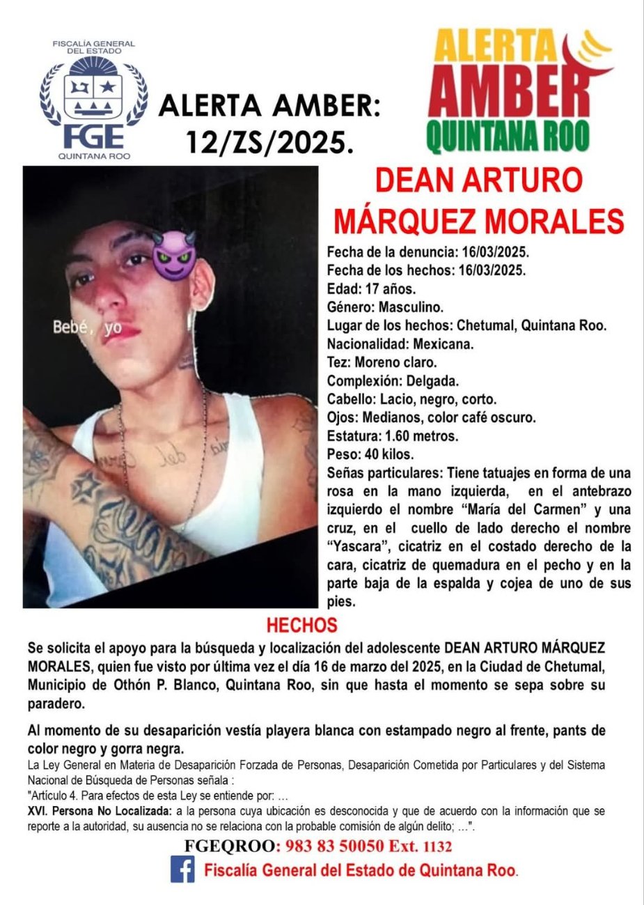 El joven fue identificado como Dean Arturo Márquez Morales de 17 años