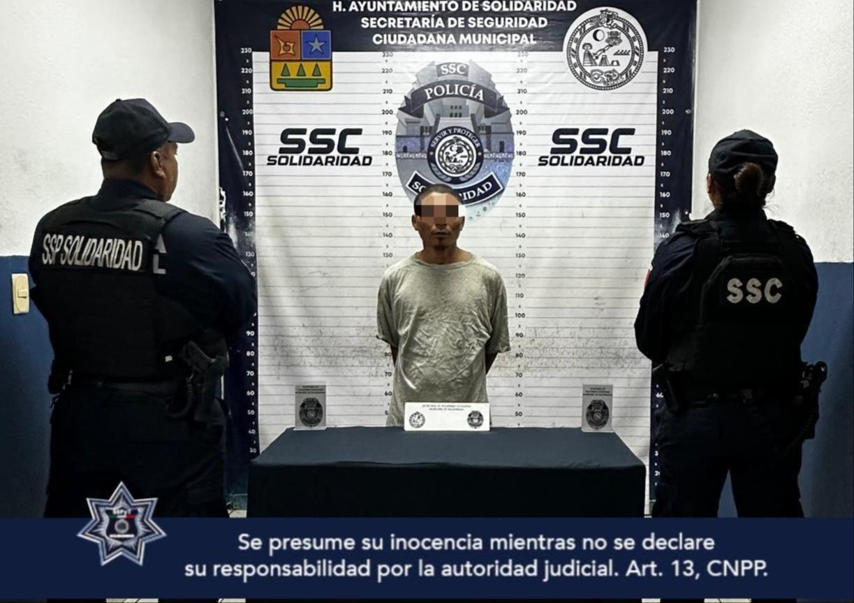 Tabasqueño es detenido por agredir a una persona con un palo en Villas del Sol en Playa del Carmen 